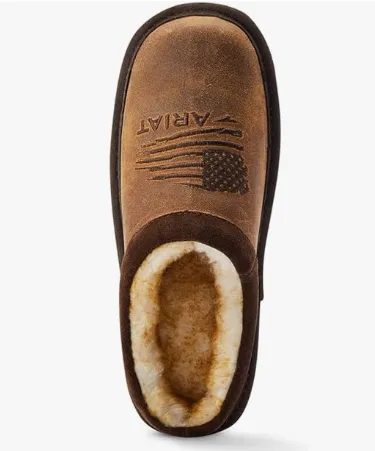 Ariat Men's Indoor/Outdoor Comfortable Suede Patriot Slippers, Shearling Lining