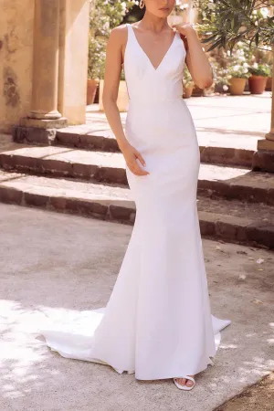 Luolandi Sexy V-neck satin fishtail minimalist wedding dress Open Back
