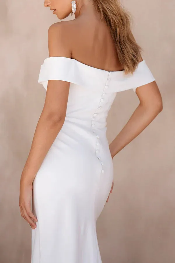 Luolandi Tight strapless satin pleated minimalist Bohemian wedding dress Off Shoulder White
