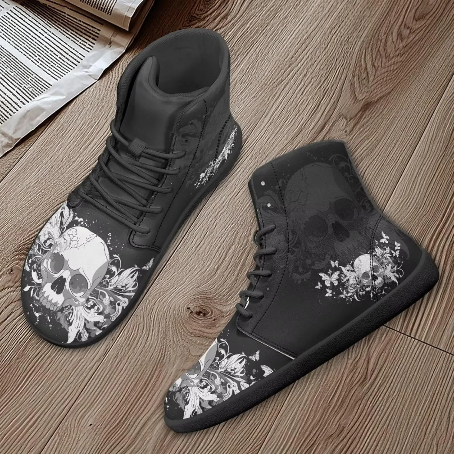 Retro Skull Women's Minimalist Barefoot Shoes High Top Zero Drop Sole Wide Width Fashion Sneaker Non Slip