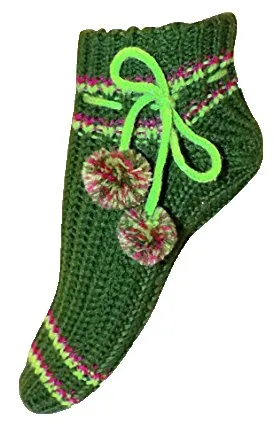 Womens Non Skid Crochet Knitted Sweater Pom Pom Slipper Socks Booties 2 Pack