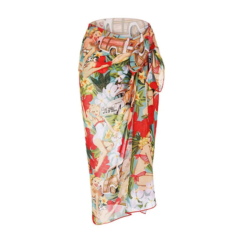 Women's Retro High-Waist Bikini  Lace-Up Printed Two-Piece Swimwear